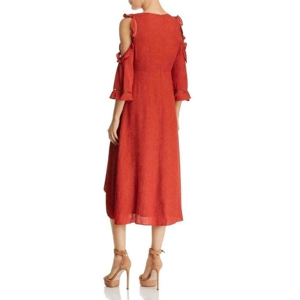 NWT - Aqua Cold Shoulder Ruffle Dress Burnt Orange High Low Wedding Guest Fall - Picture 3 of 10